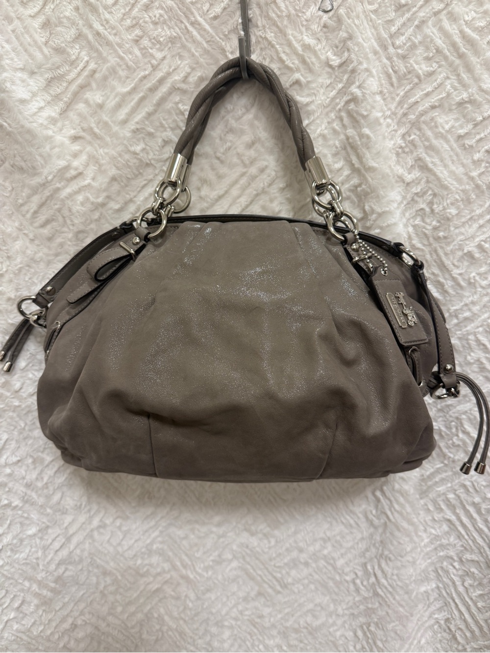 Y2K Coach Sparkly Gray Leather Shoulder Bag with Braided Handles - Picture 1 of 8